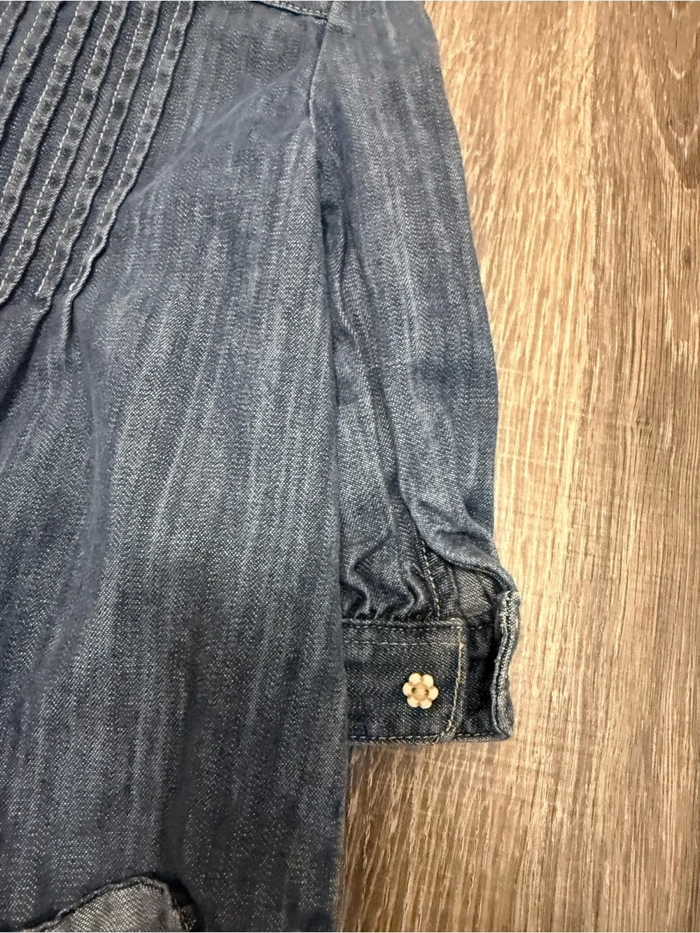 Ralph Lauren Baby Girl Denim Ruffle Button Down Daisy Bead Top Size 12M